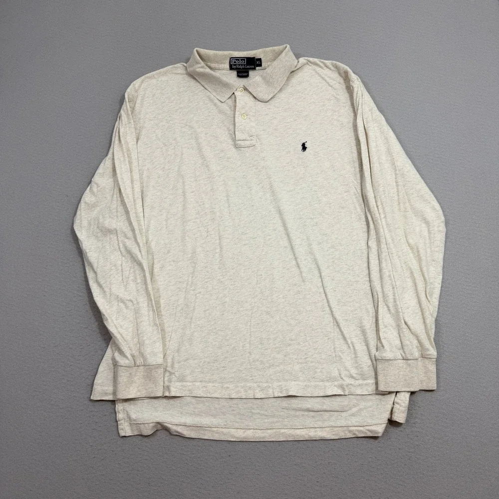Polo Ralph Lauren Polo XL Beige Heathered Long Sleeve Embroidered Pony Vintage